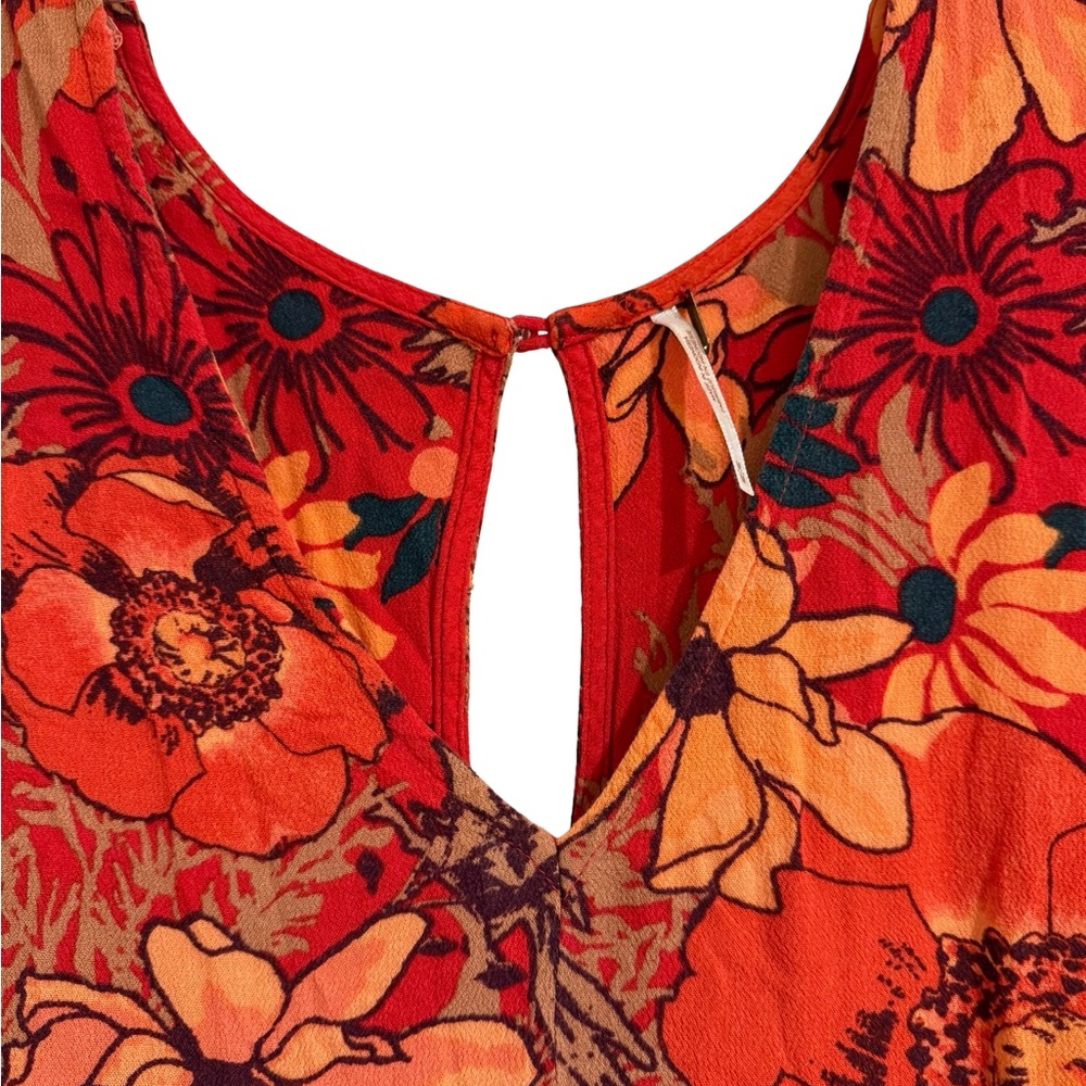 Free People Medium Red Floral Sleeveless Tunic Top Boho Swing - Picture 3 of 6